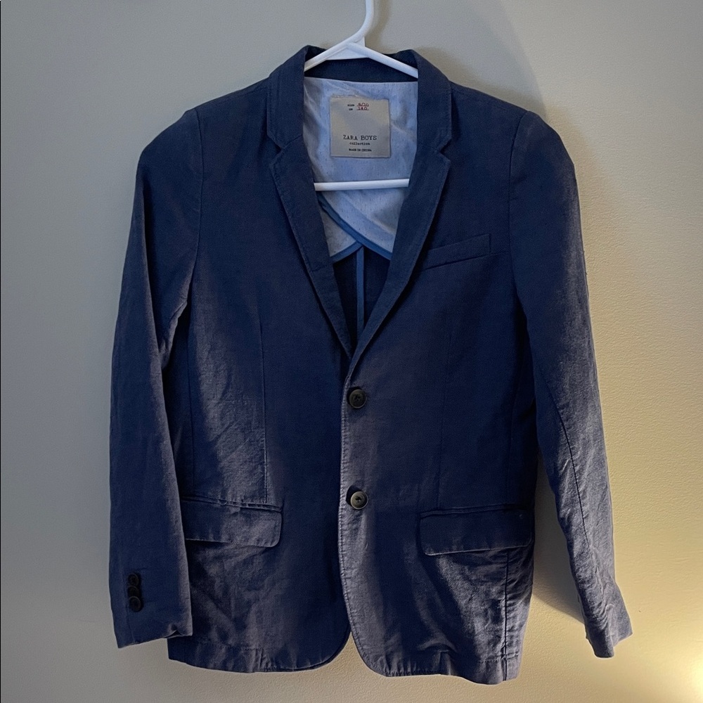 Zara Boys Navy Cotton-Linen Blazer - Single-Breasted Sport Coat